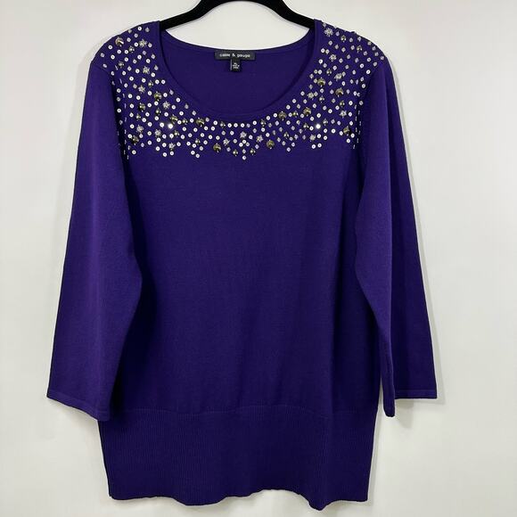 Cable & Gauge Sequin Bejewelled Purple Sweater XL - Picture 1 of 10